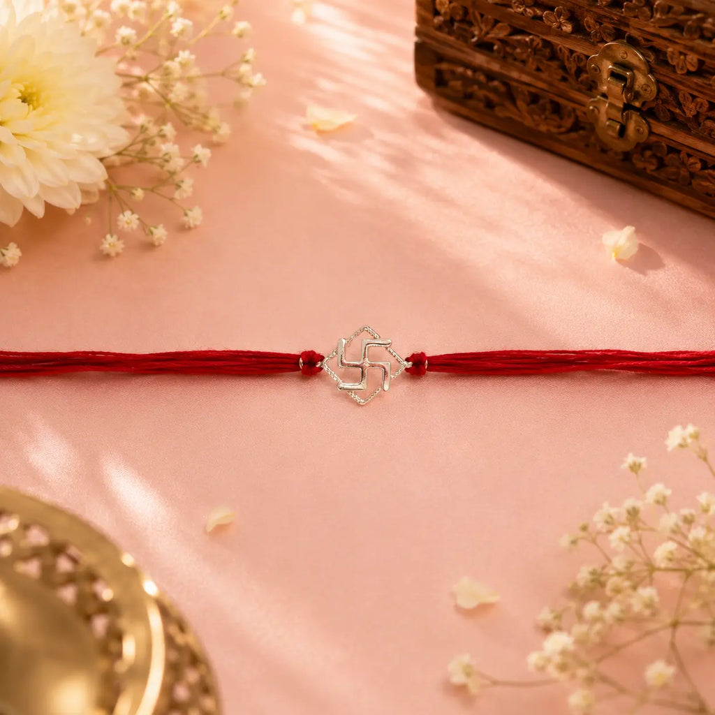 Sterling Silver Swastik Rakhi For Bhai