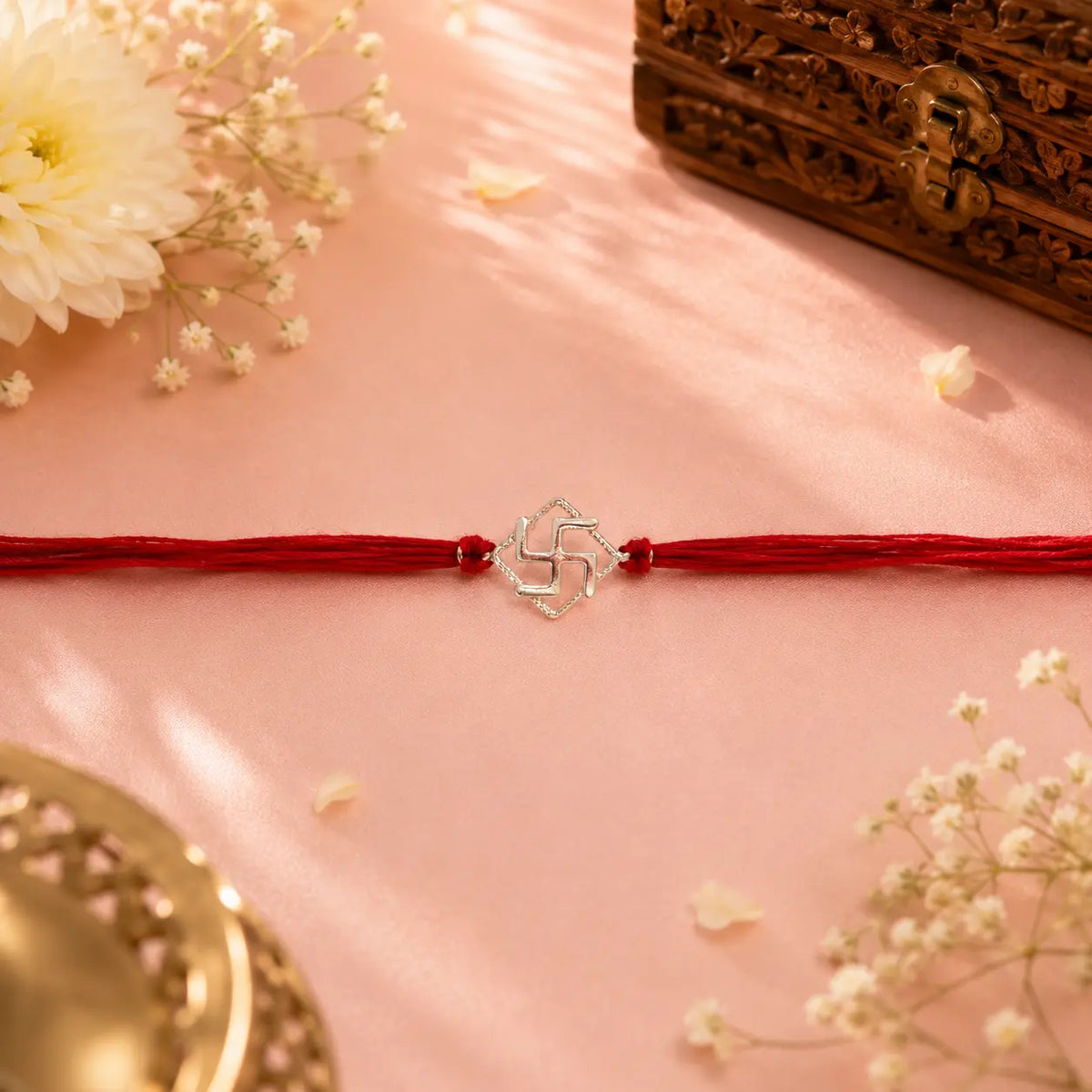 Sterling Silver Swastik Rakhi For Bhai