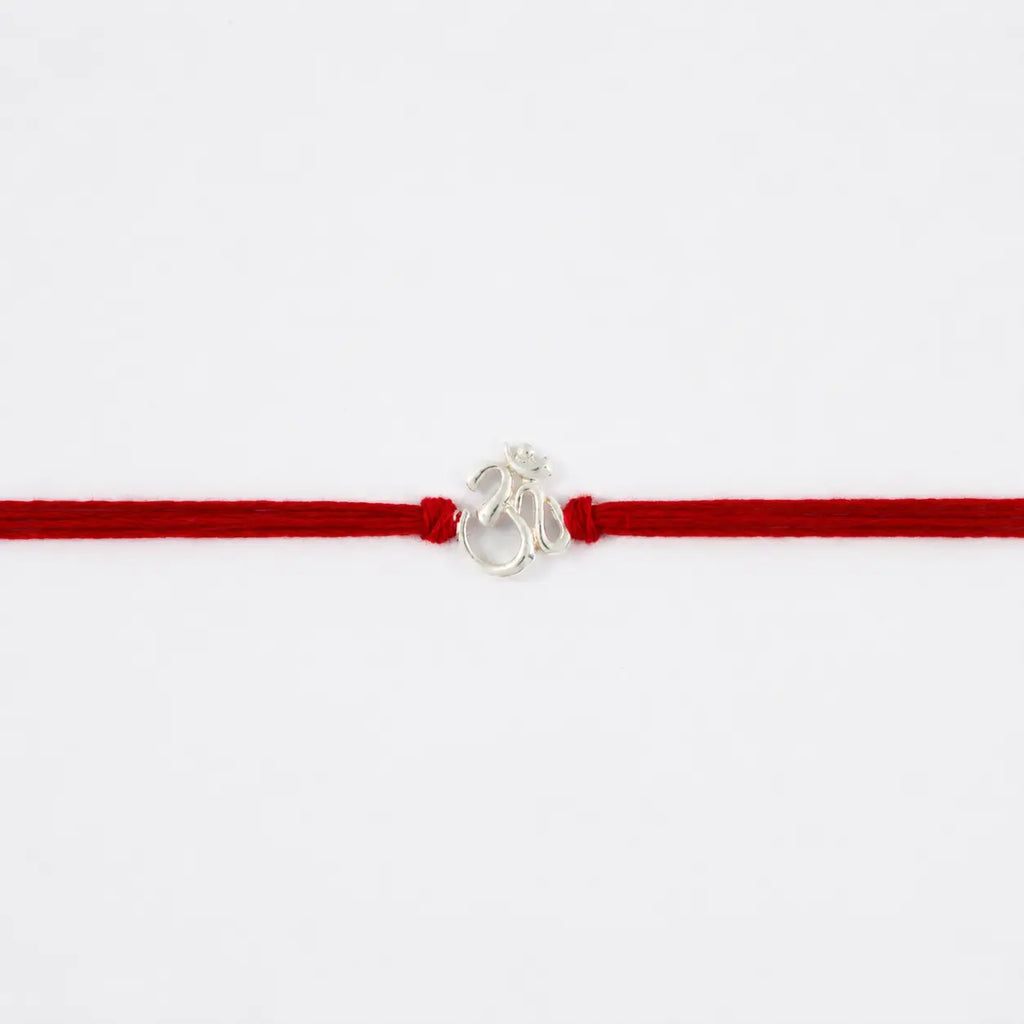 925 Sterling Silver Om Rakhi for Brother with Red Thread