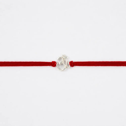 925 Sterling Silver Om Rakhi for Brother with Red Thread