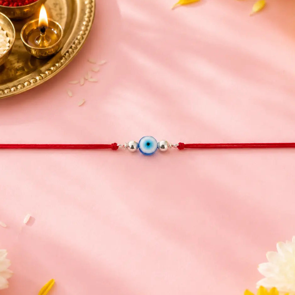925 Sterling Silver Round Evil Eye Rakhi for Brother
