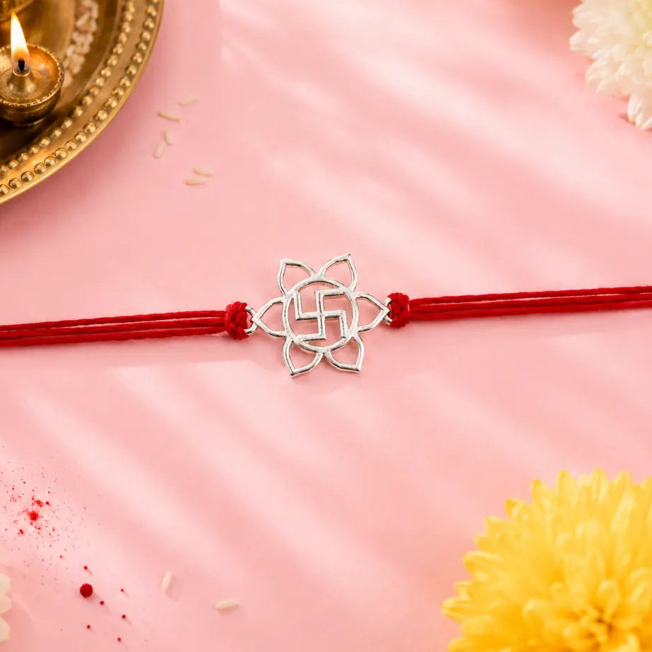 925 Sterling Silver Swastik Rakhi for Brother