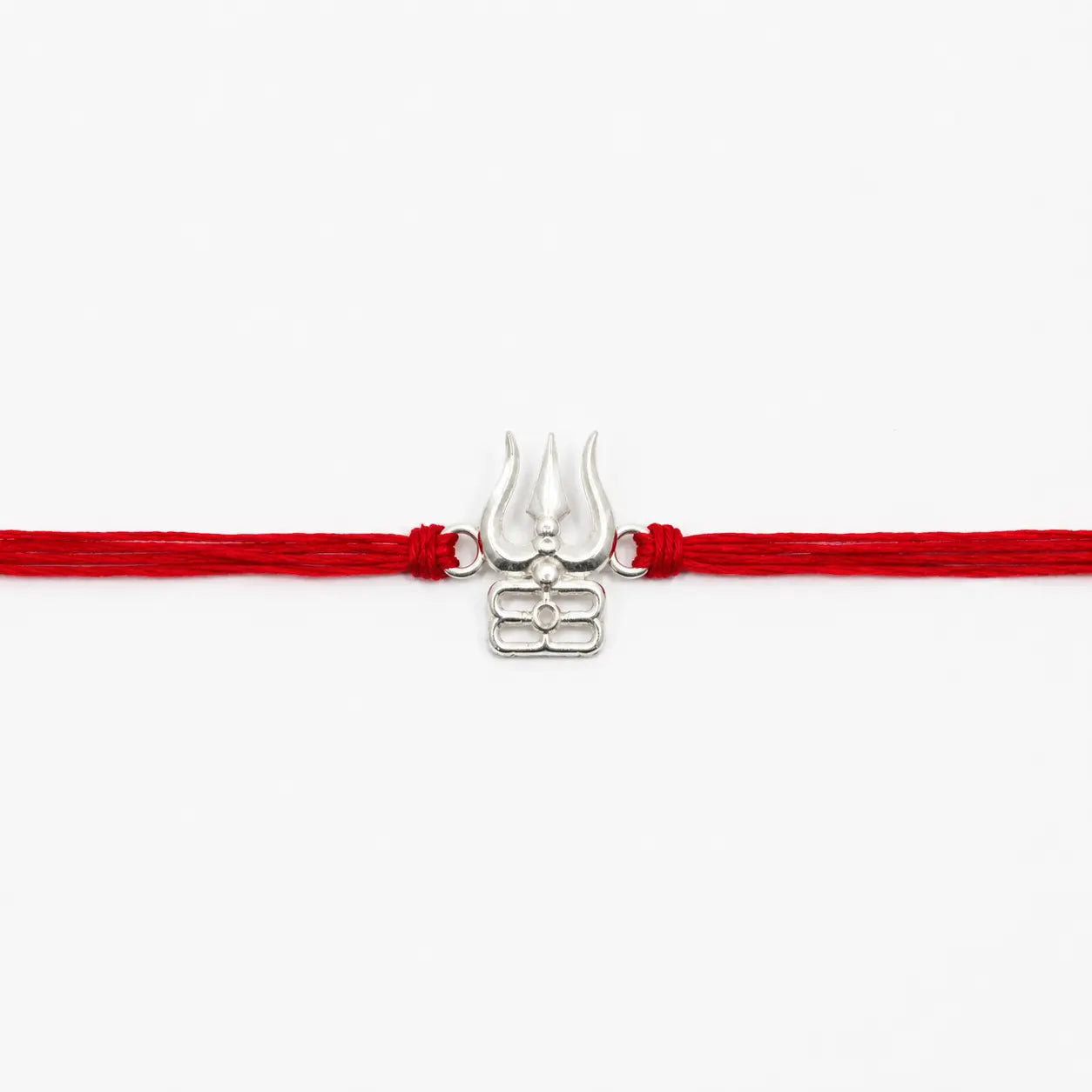 925 Sterling Silver Trishul Damru Rakhi for Brother with Red Thread | Pure Silver Rakhi

