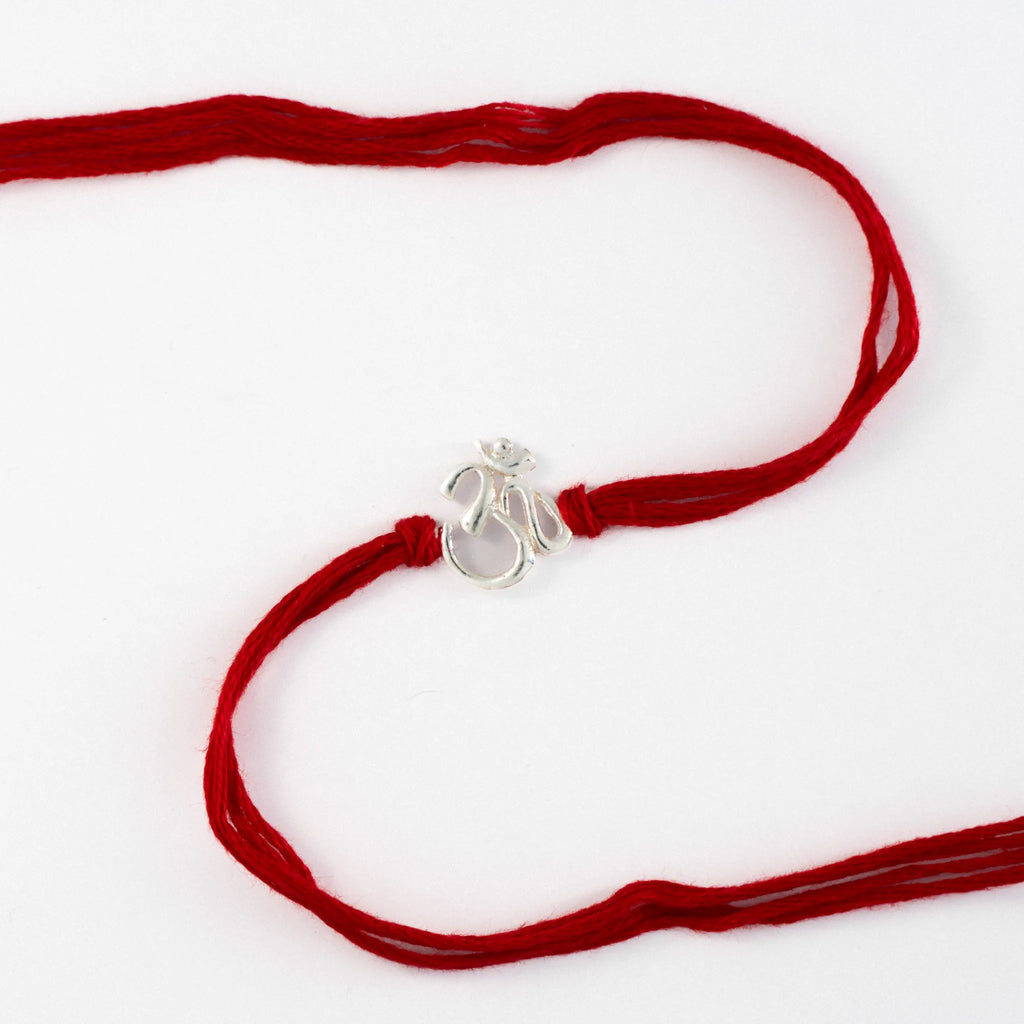 925 Sterling Silver Om Rakhi for Brother with Red Thread