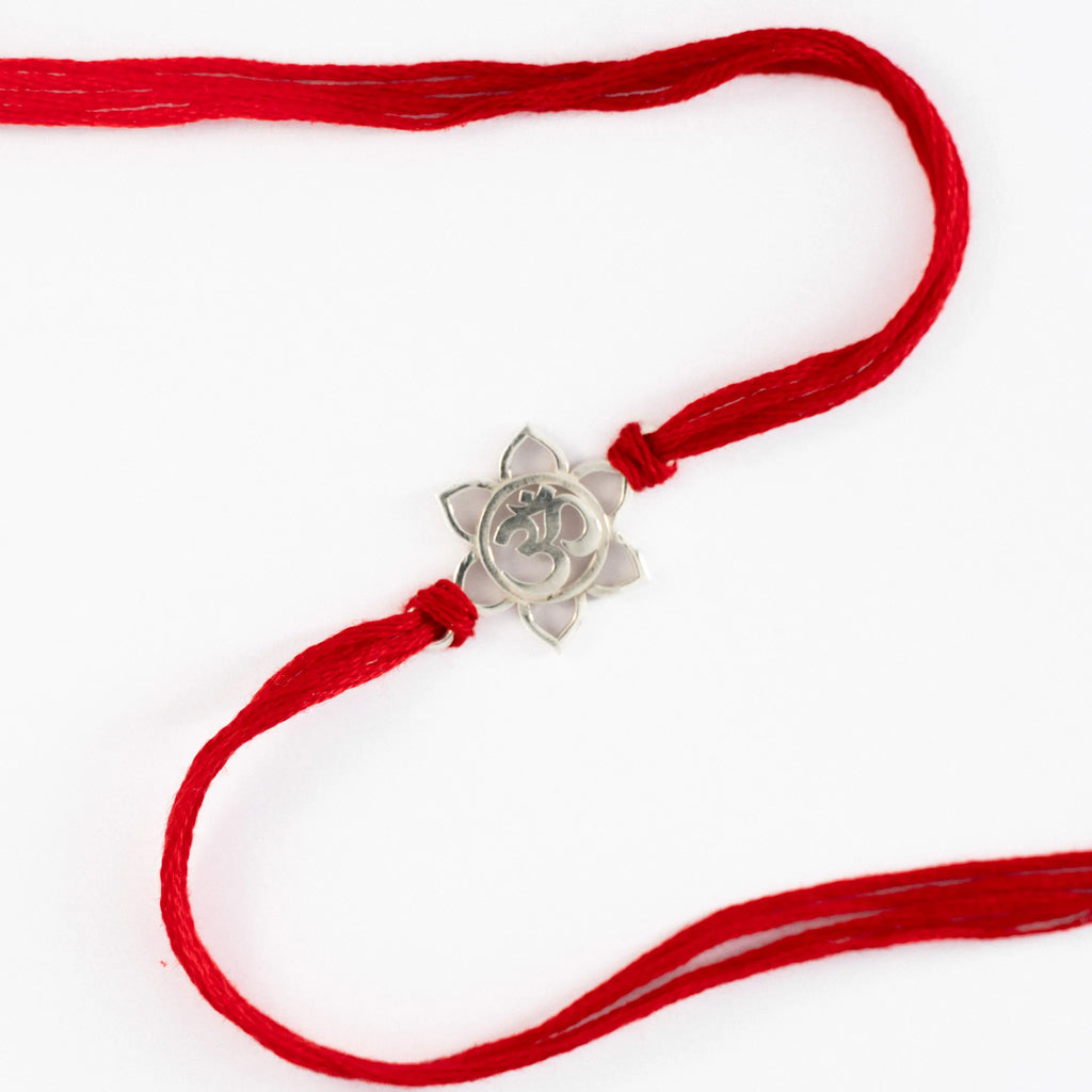 925 Sterling Silver Lotus Om Rakhi for Brother with Red Thread | Pure Silver Rakhi