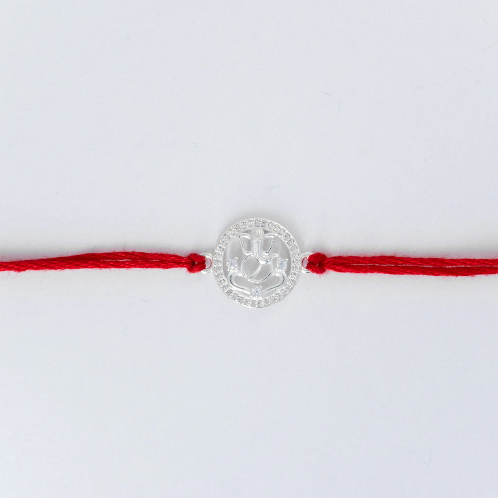 925 Sterling Silver Ganesh Rakhi for Brother with Red Thread | Pure Silver Rakhi