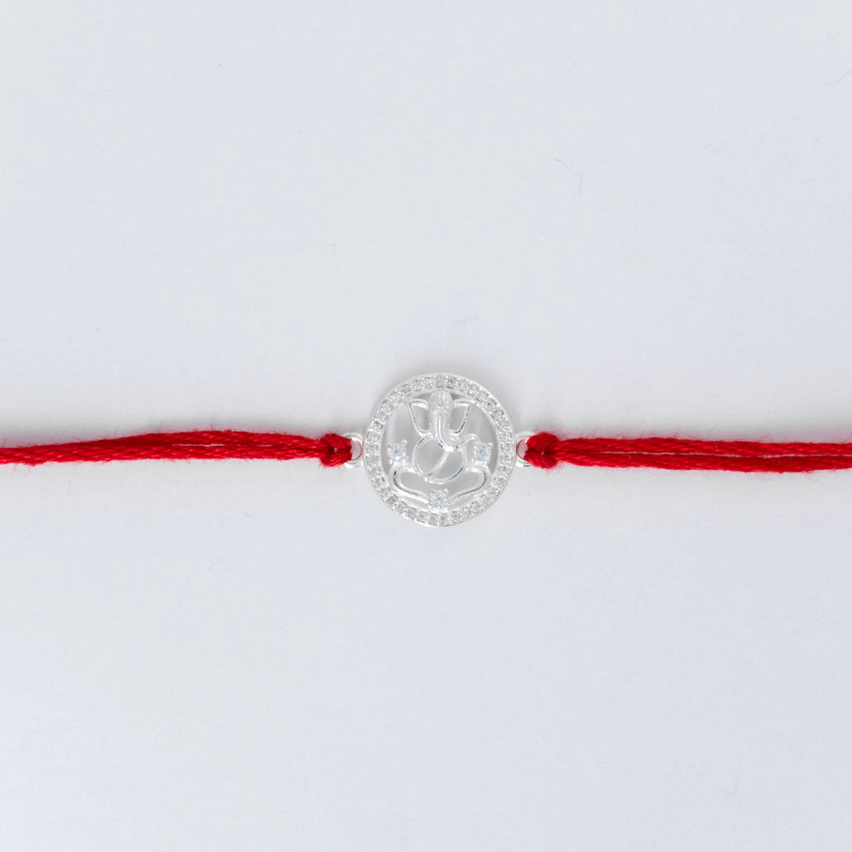 925 Sterling Silver Ganesh Rakhi for Brother with Red Thread | Pure Silver Rakhi