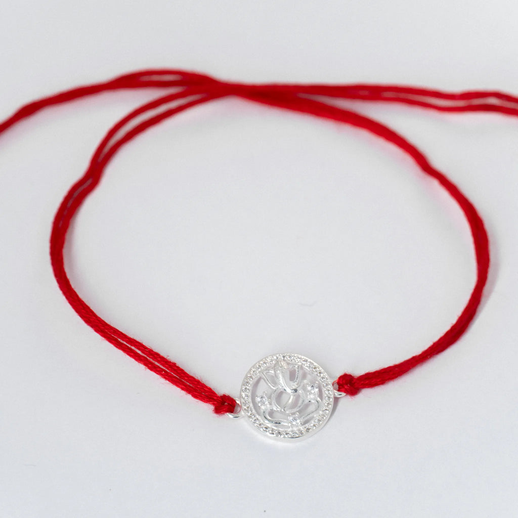 925 Sterling Silver Ganesh Rakhi for Brother with Red Thread | Pure Silver Ra