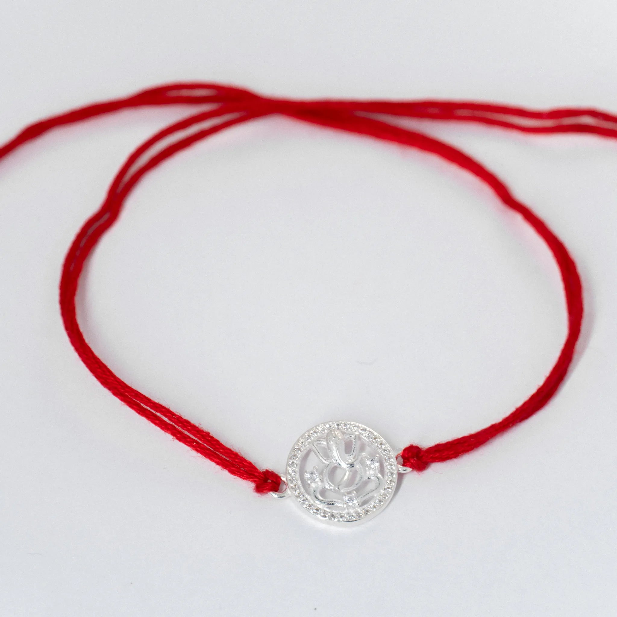925 Sterling Silver Ganesh Rakhi for Brother with Red Thread | Pure Silver Ra