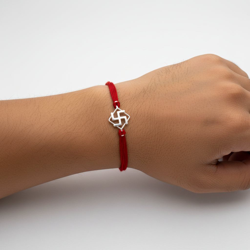 925 Sterling Silver Classic Swastik Rakhi for Brother
