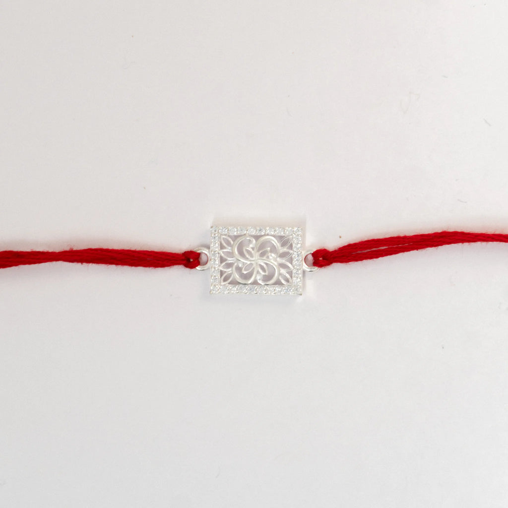 925 Sterling Silver Floral Square Rakhi for Brother