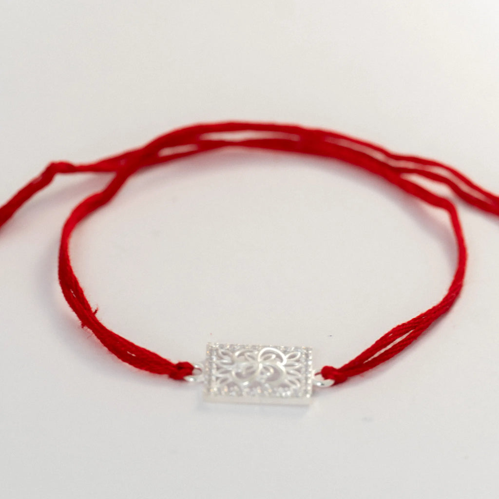 925 Sterling Silver Floral Square Rakhi for Brother
