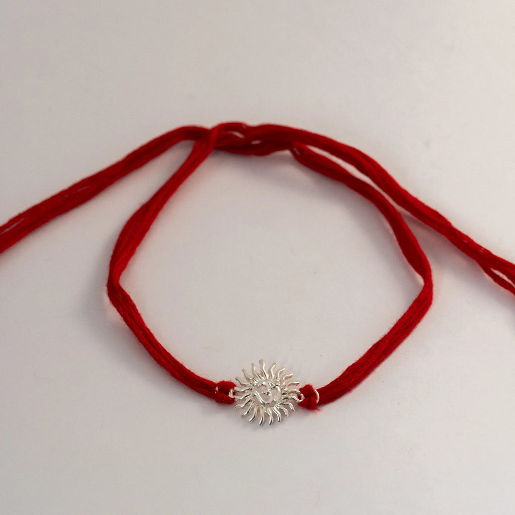 925 Sterling Silver Om Surya Rakhi for Brother with Red Thread