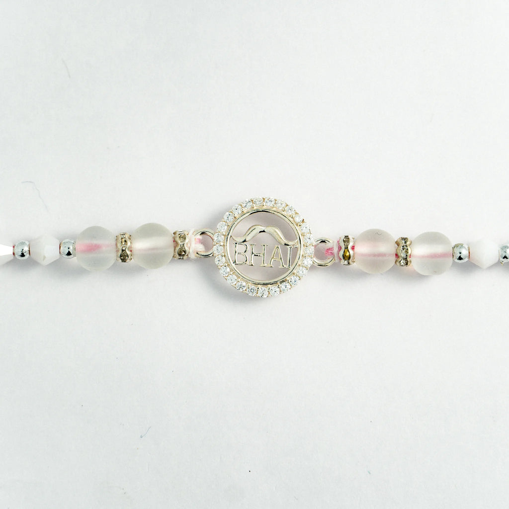 925 Sterling Silver Bhai Premium Rakhi with Frosted Crystal Beads