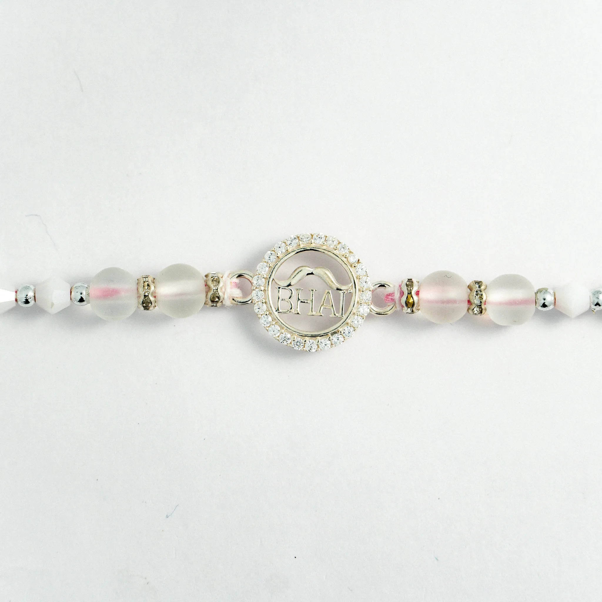 925 Sterling Silver Bhai Premium Rakhi with Frosted Crystal Beads