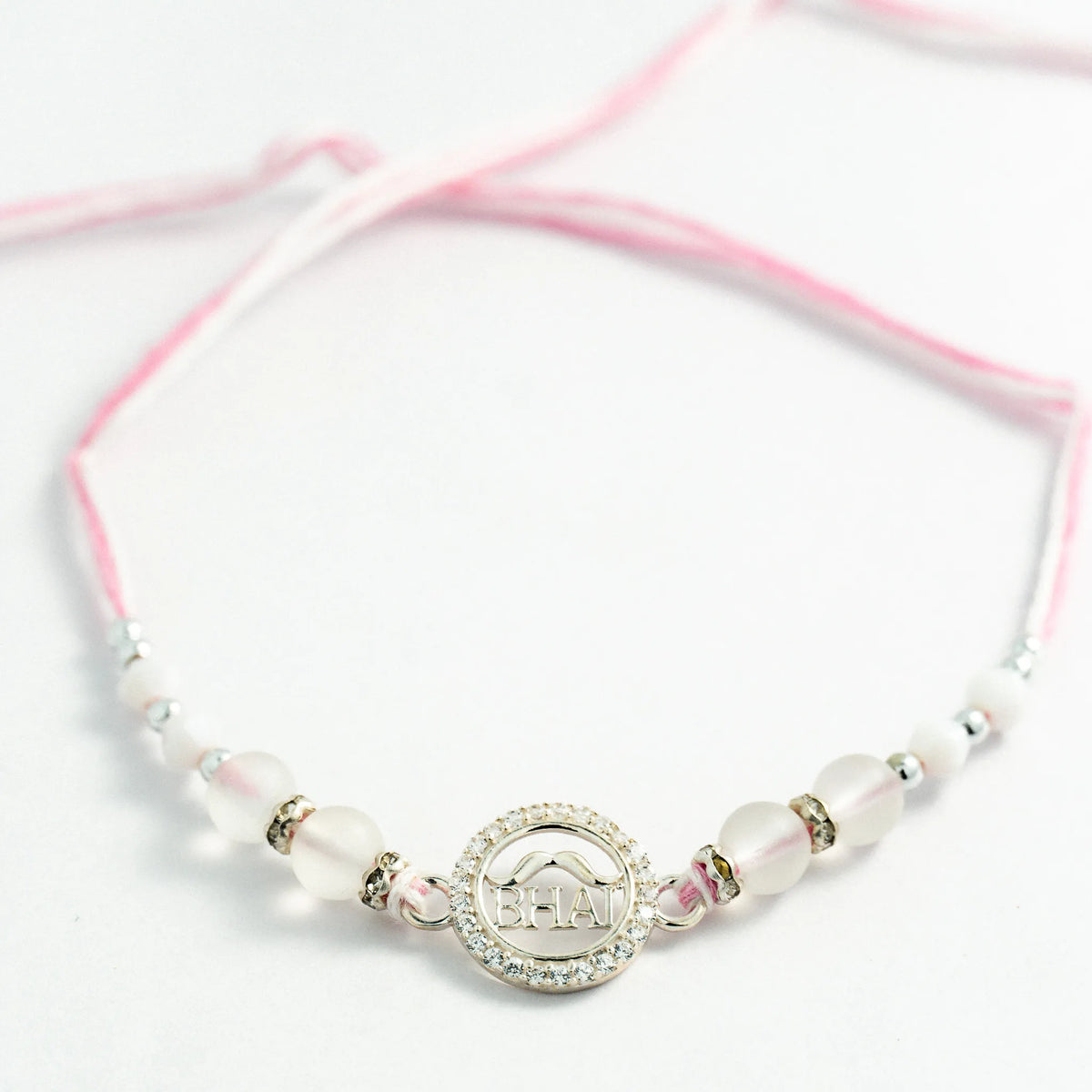 925 Sterling Silver Bhai Premium Rakhi with Frosted Crystal Beads