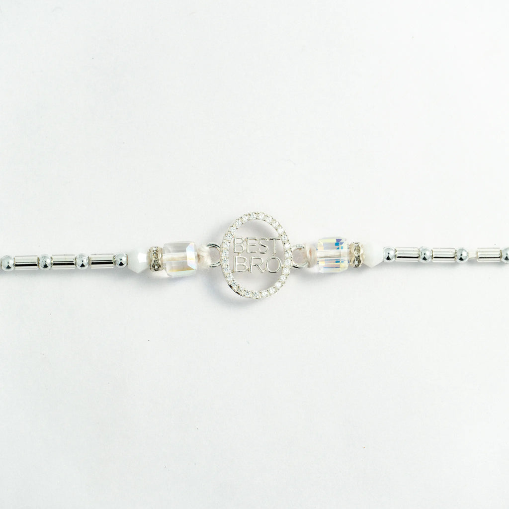 925 Sterling Silver Best Bro Premium Rakhi with Crystal Beads