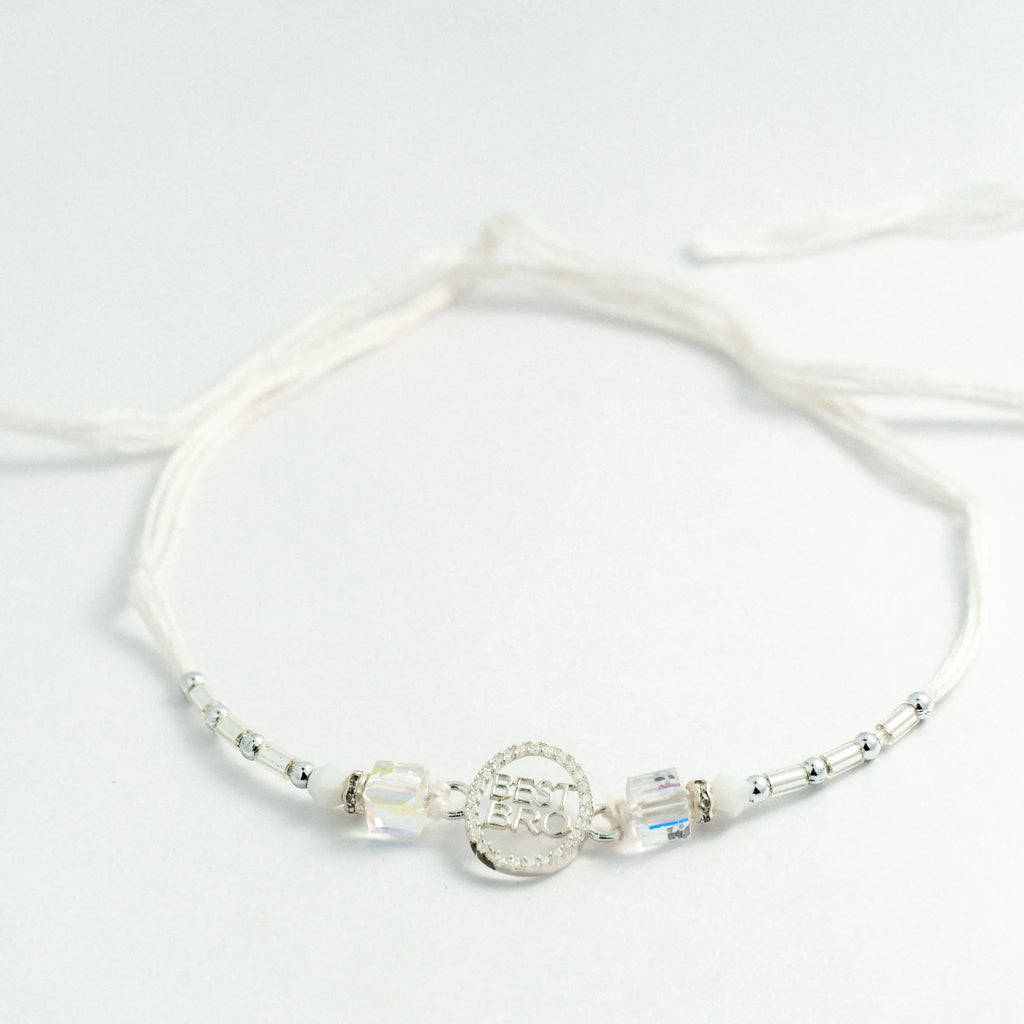 925 Sterling Silver Best Bro Premium Rakhi with Crystal Beads