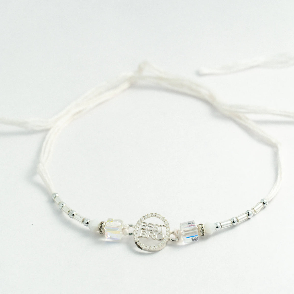 925 Sterling Silver Best Bro Premium Rakhi with Crystal Beads