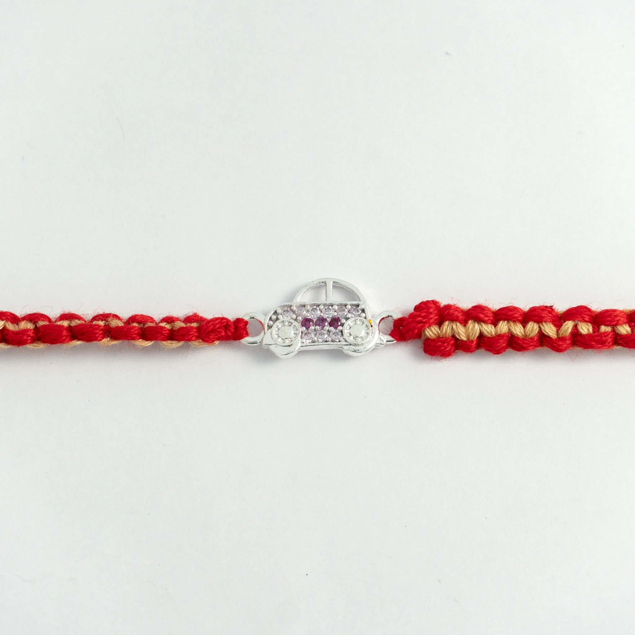 Silver Car Kids Rakhi for Brother with Handcrafted Red Thread