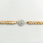 Silver Smily Surya Rakhi for Brother with Handcrafted Beige and White Thread