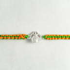 Silver Shivling Trishul Rakhi for Brother with Green and Saffron Thread