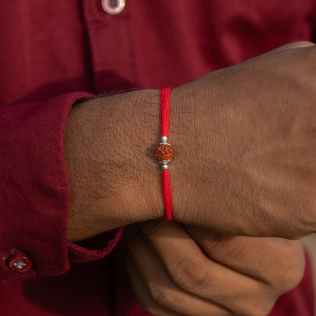 Silver Single Rudraksha Rakhi for Brother