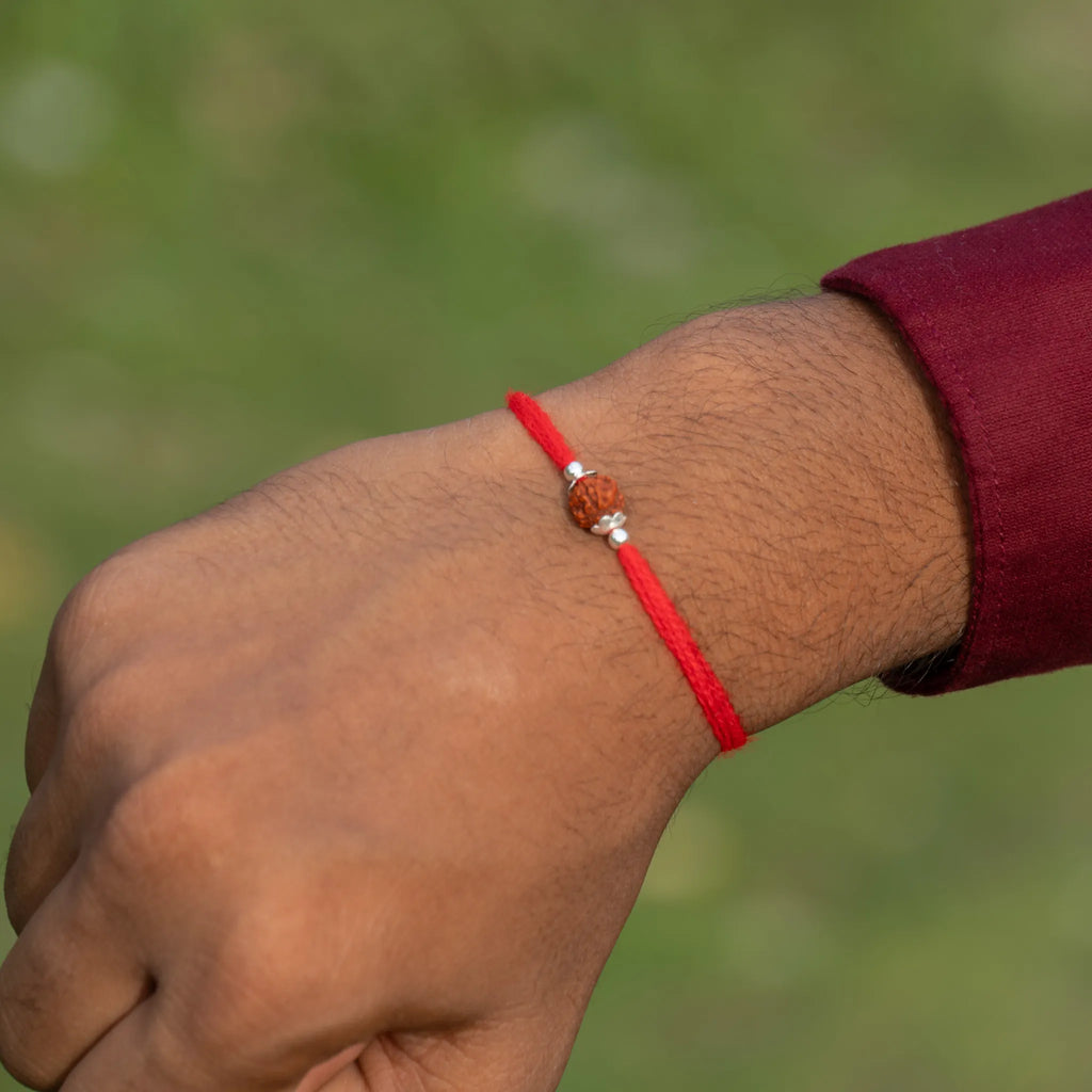 Silver Single Rudraksha Rakhi for Brother