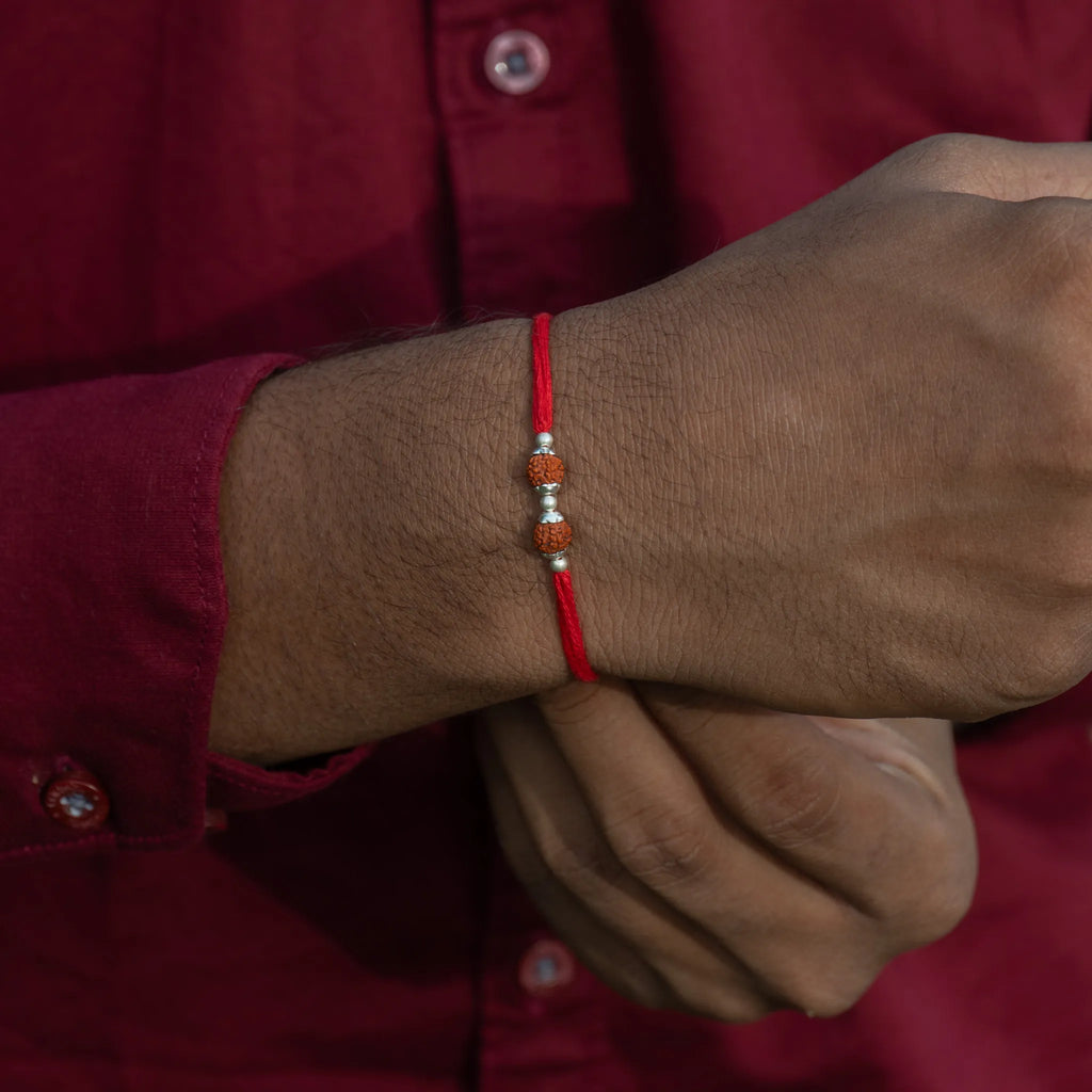 Silver Double Rudraksha Rakhi for Brother