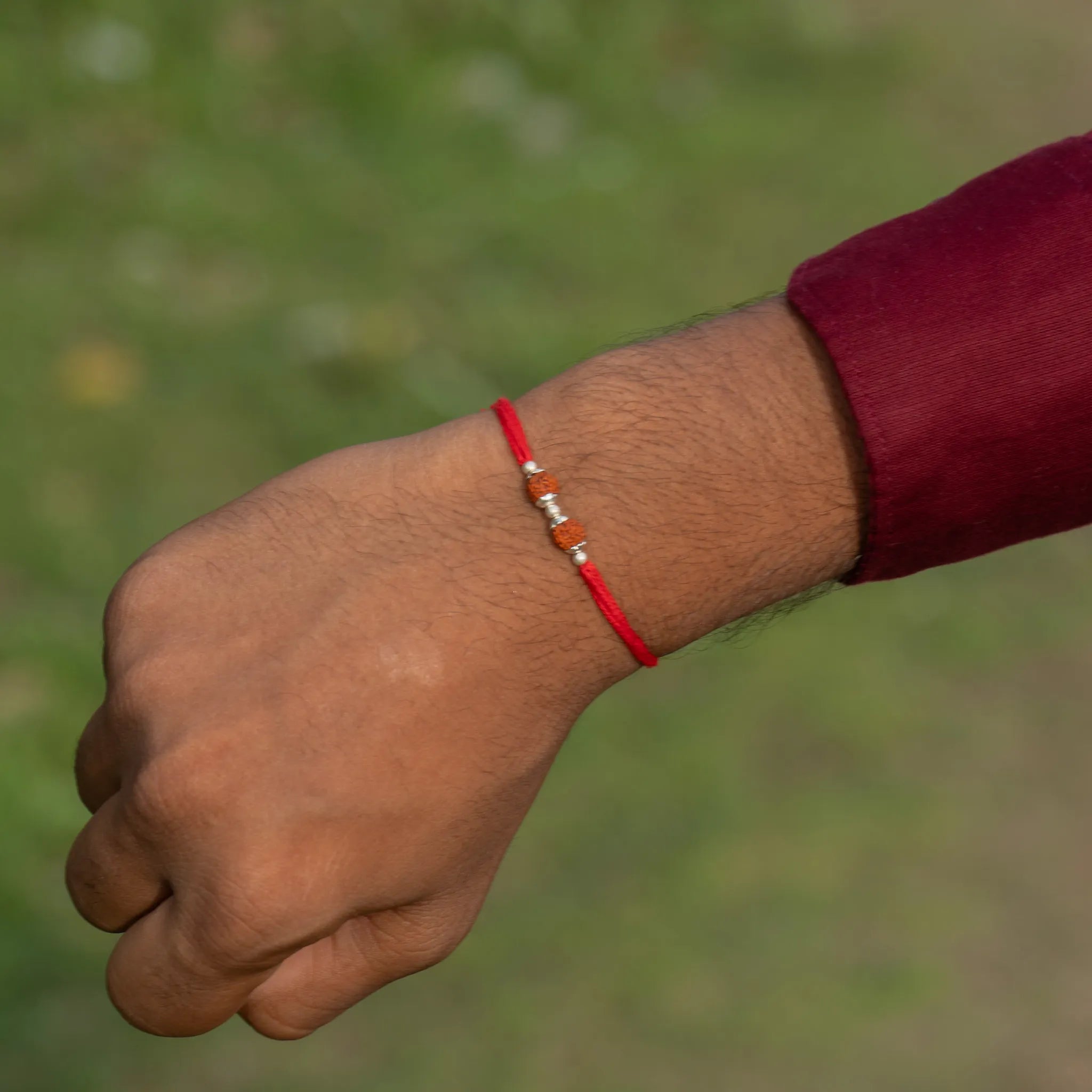 Silver Double Rudraksha Rakhi for Brother