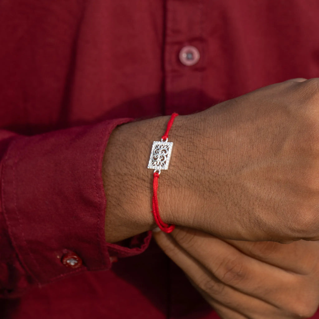 Floral Square Sterling Silver Rakhi for Brother