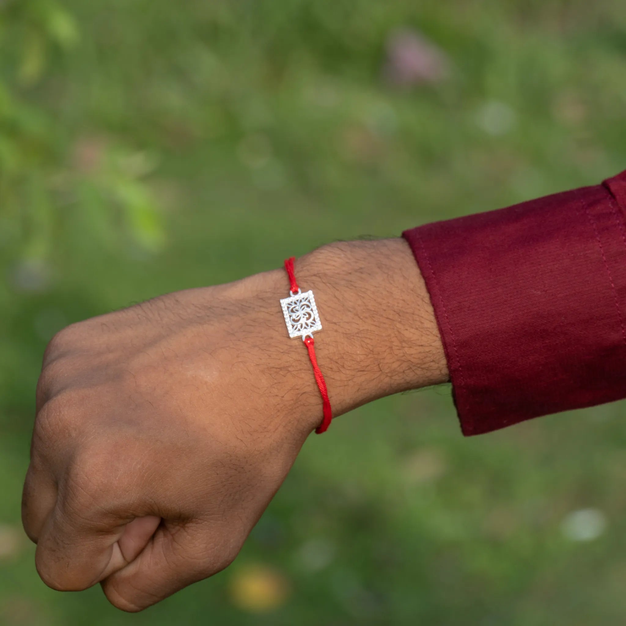 Floral Square Sterling Silver Rakhi for Brother