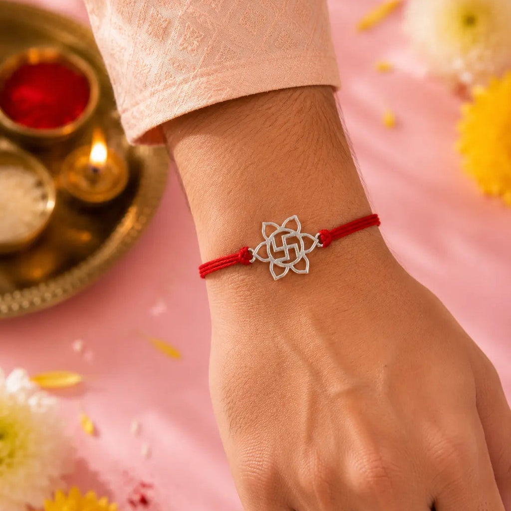 925 Sterling Silver Swastik Rakhi for Brother
