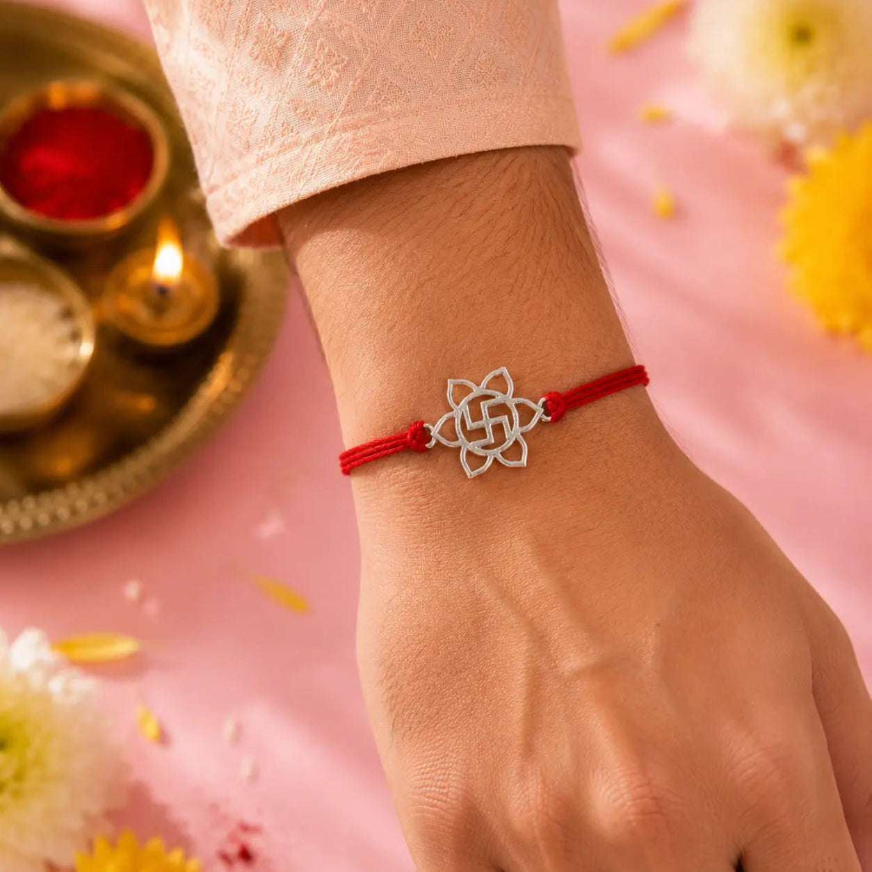 925 Sterling Silver Swastik Rakhi for Brother