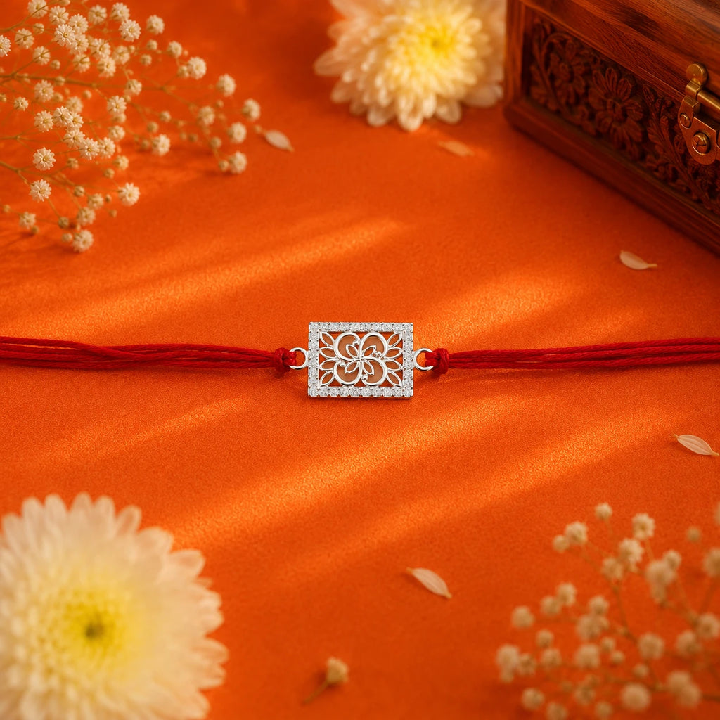 Floral Square Sterling Silver Rakhi for Brother
