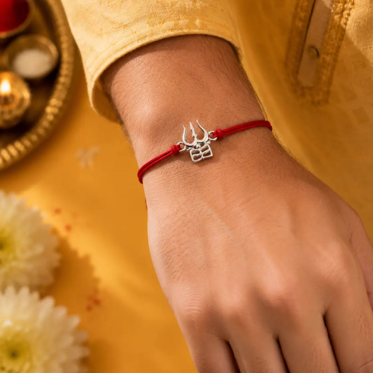 925 Sterling Silver Trishul Damru Rakhi