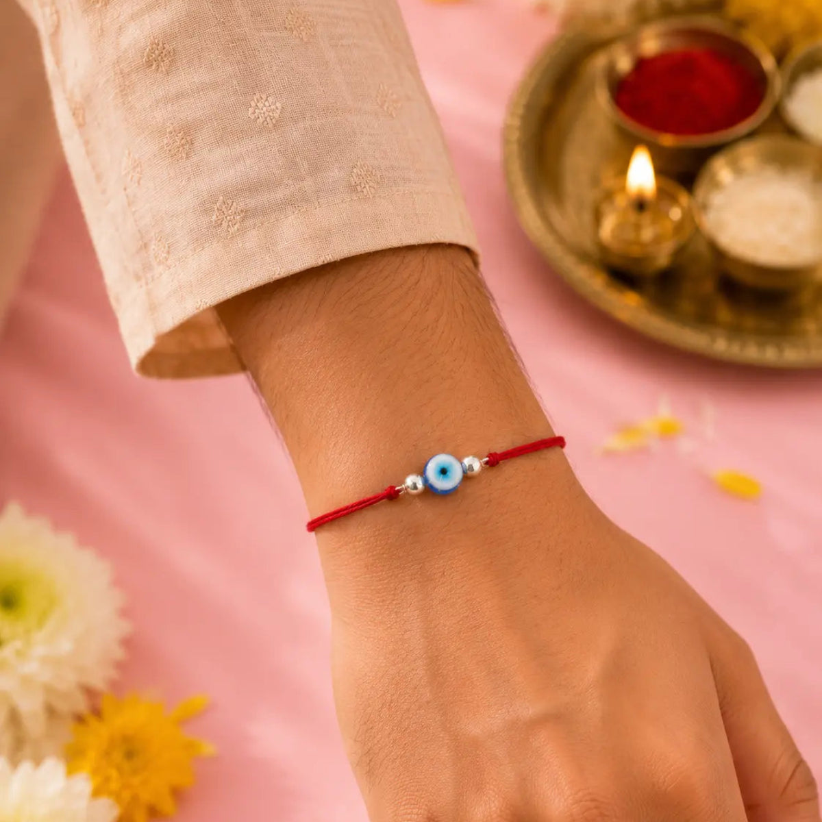 925 Sterling Silver Round Evil Eye Rakhi for Brother