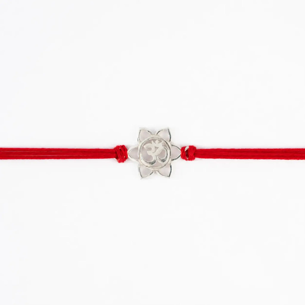 925 Sterling Silver Lotus Om Rakhi for Brother with Red Thread | Pure Silver Rakhi